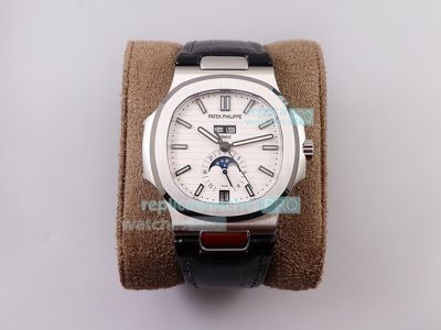 Swiss Replica Patek Philippe Nautilus 57261A Watch White Dial Black Leather